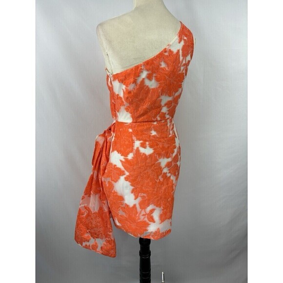 Showpo Hailey Brailey One Shoulder Mini Dress Orange White Sheer Floral 4 - Picture 5 of 16